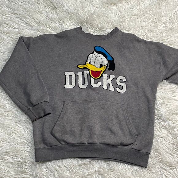 Disney Women's Donald Duck Head Heather Grey Sweatshirt Vintage Size L Chenille - Picture 1 of 4